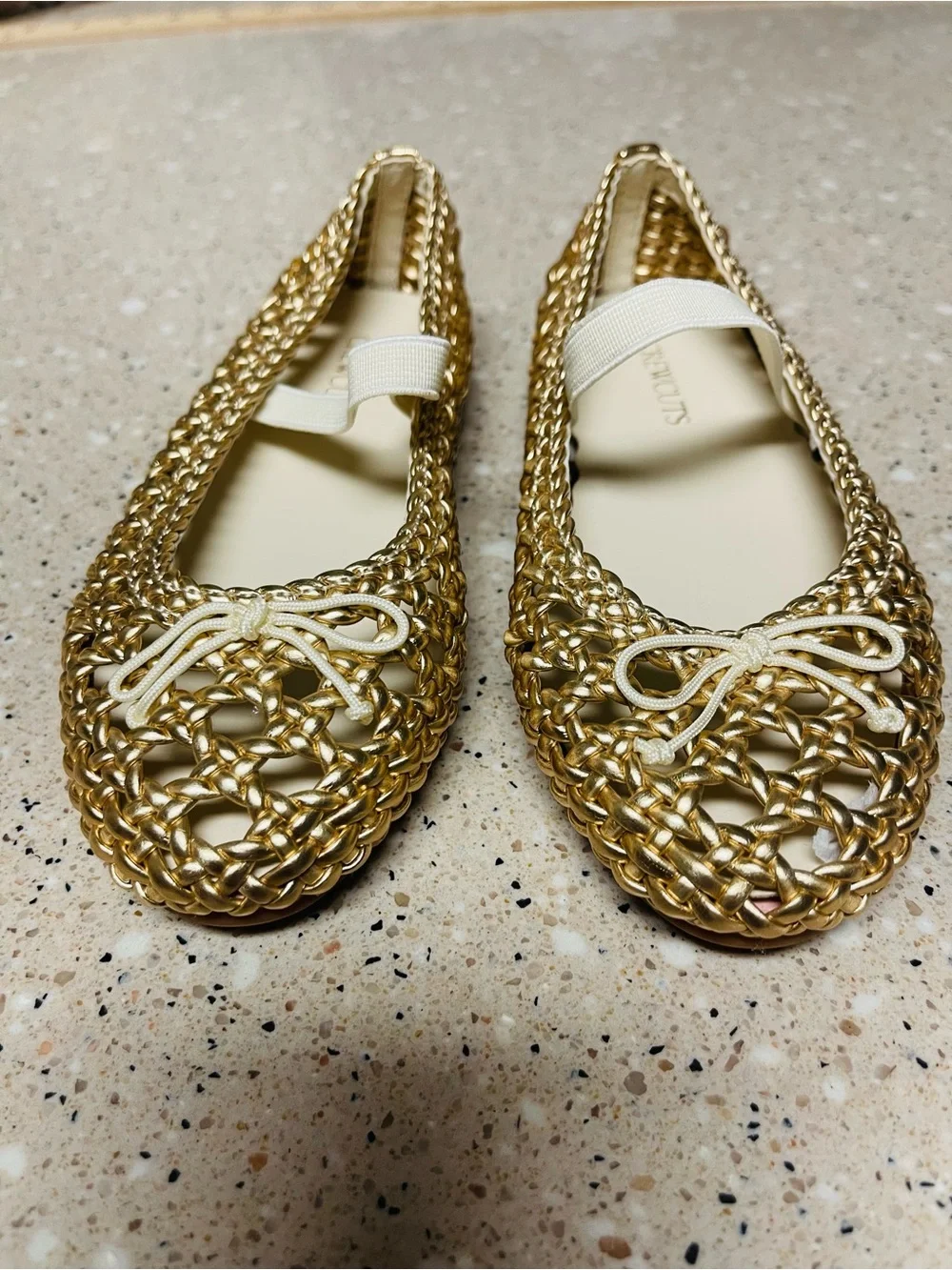 Crewcuts New Girls' Basketweave Ballet Flats Size 10 in Metallic Honey w/Strap